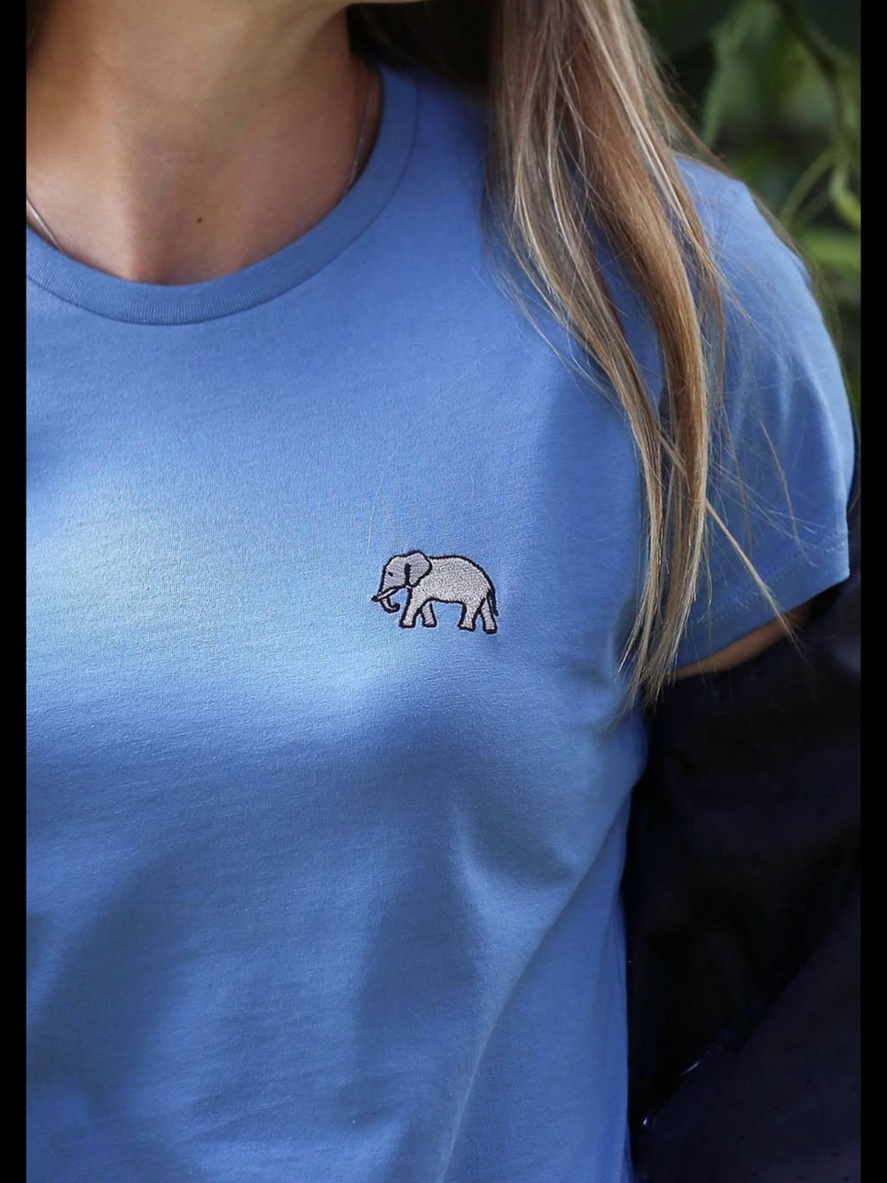 100% Pima Cotton Project Life Women’s Embroidered Elephant Icon in Aegean - Picture 2 of 6